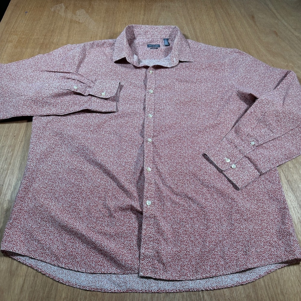 Van Heusen Button Down Shirt Mens XXL Red White Micro Print Slim Fit Long Sleeve
